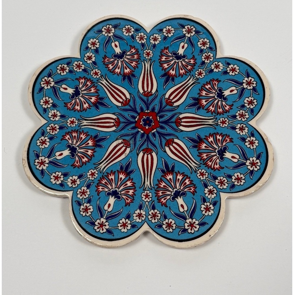 Turkish Hand Painted Ceramic Floral Trivet 7"
